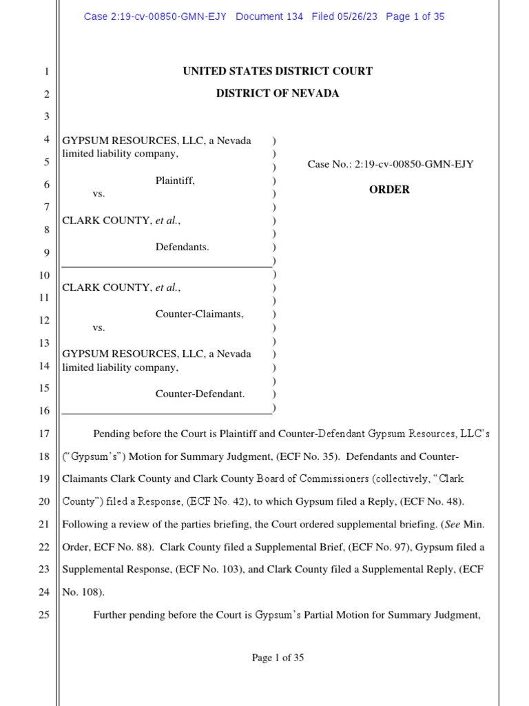 Gypsum Resources v. Clark County PDF Summary Judgment Deposition