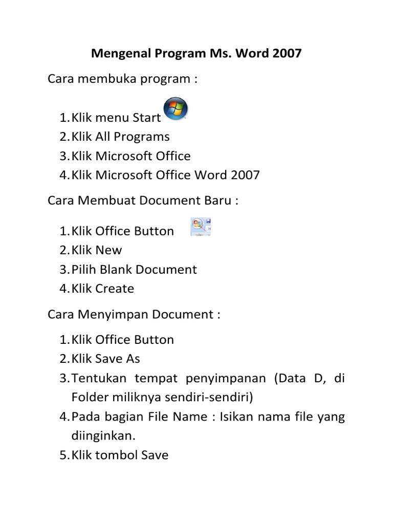 Cara Membuat dan Menyimpan Dokumen di Word 2007 | PDF