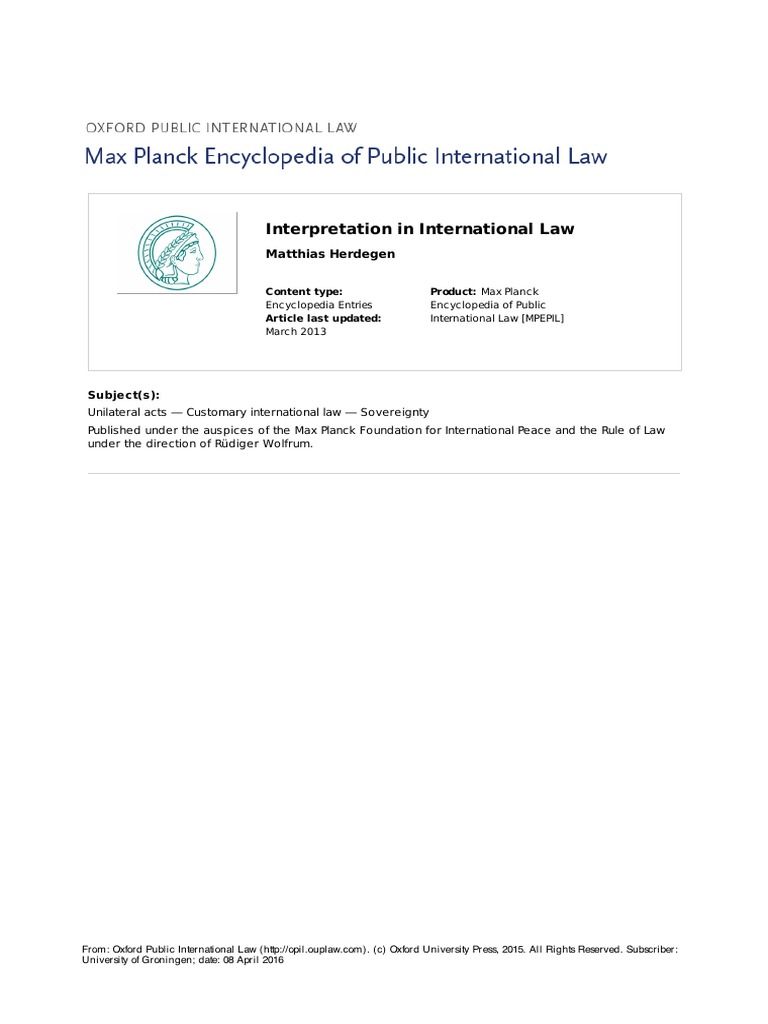 Interpretation in International Law | PDF | Treaty | International Law