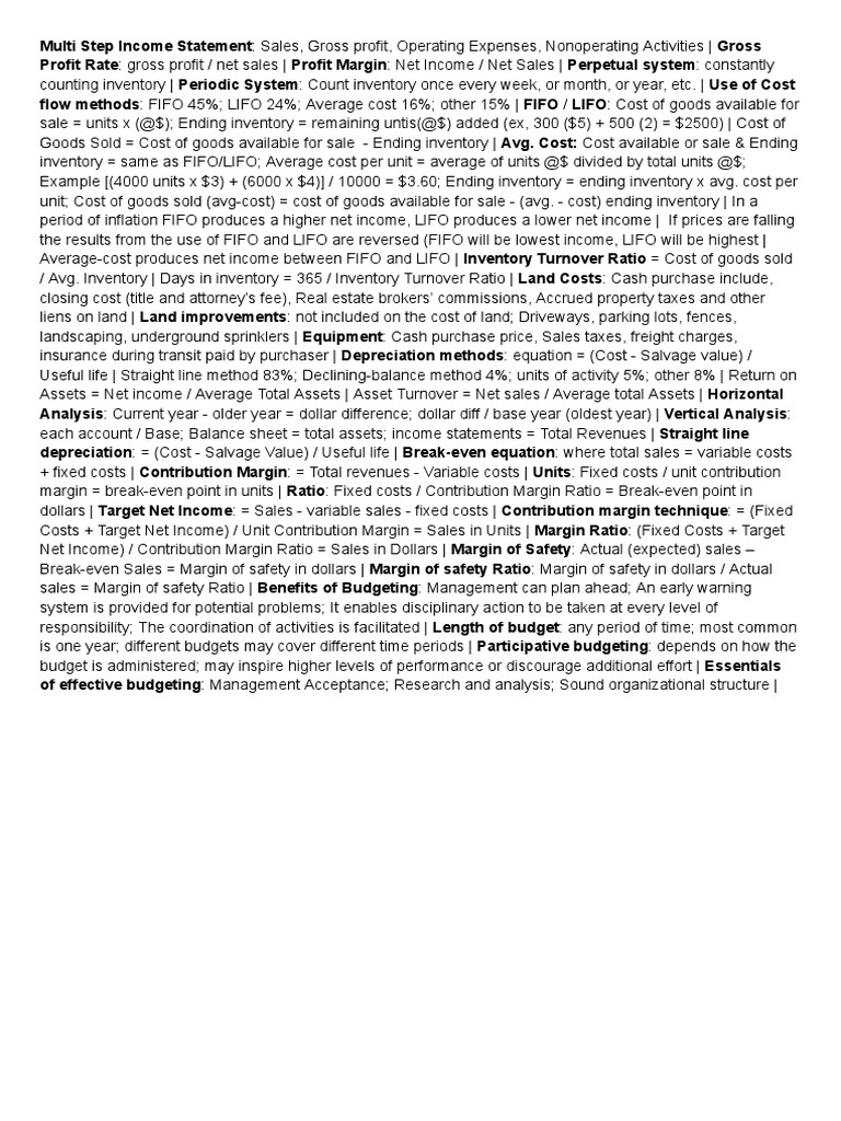 Accounting test cheat sheet pdf depreciation inventory