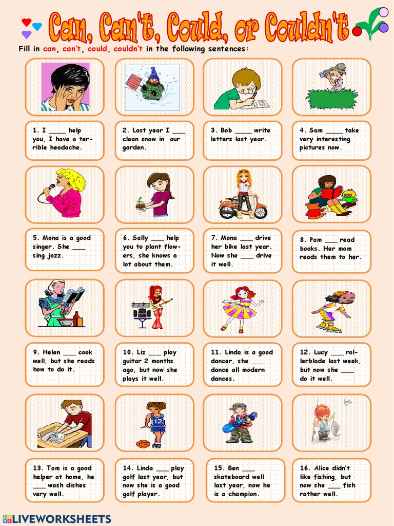 Exercises with can could pdf