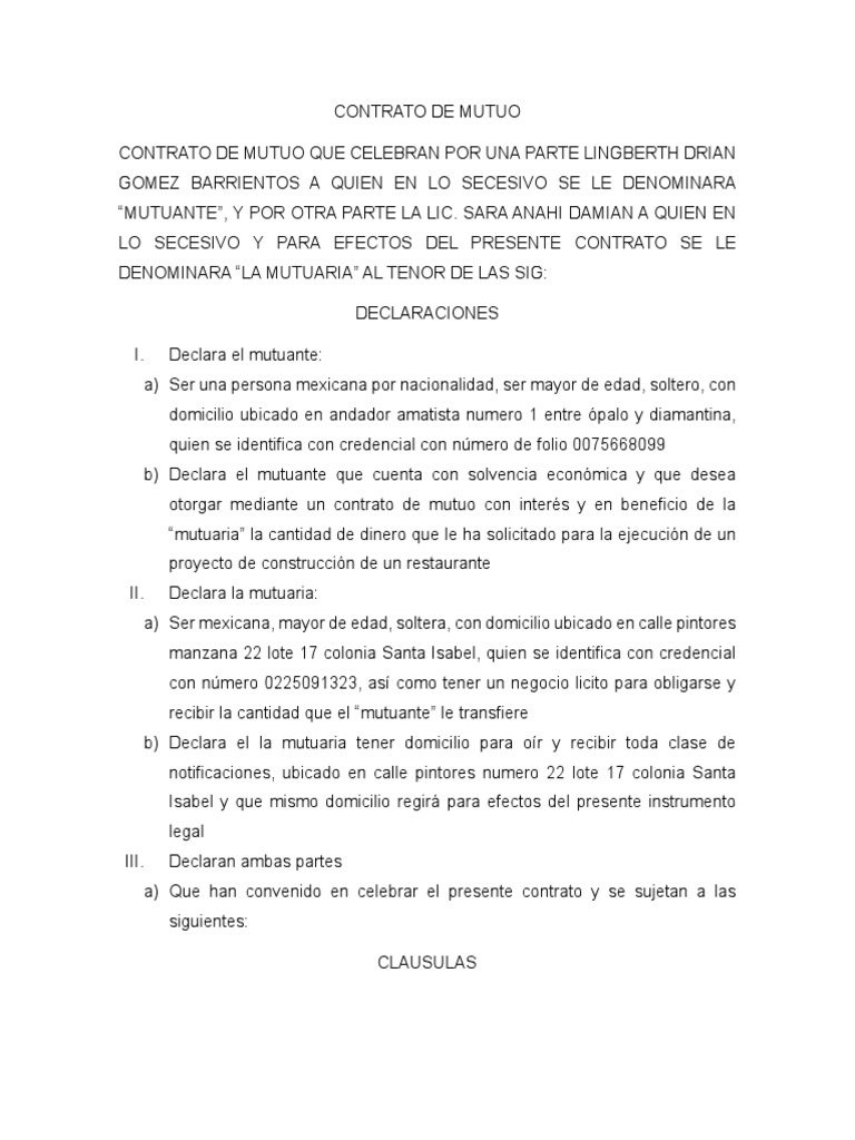 Contrato de Mutuo en Campeche | PDF | Finanzas y dinero | Ciencias sociales
