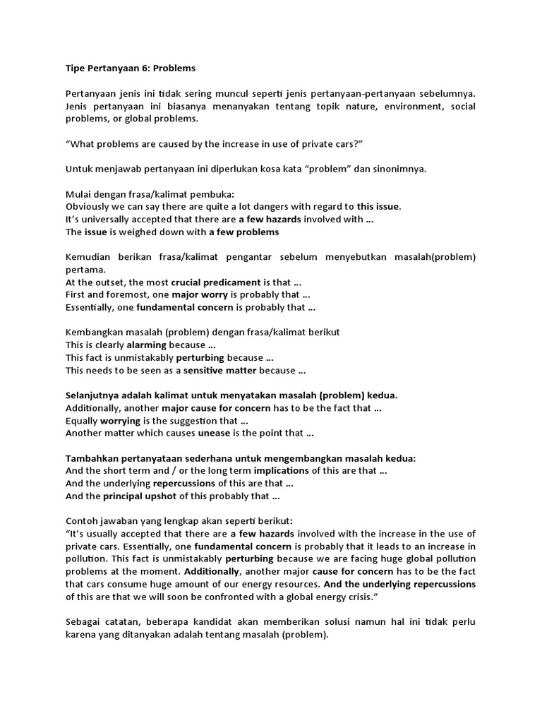 Part 3 IELTS SPEAKING Tipe Pertanyaan Problem Solution | PDF | Natural ...