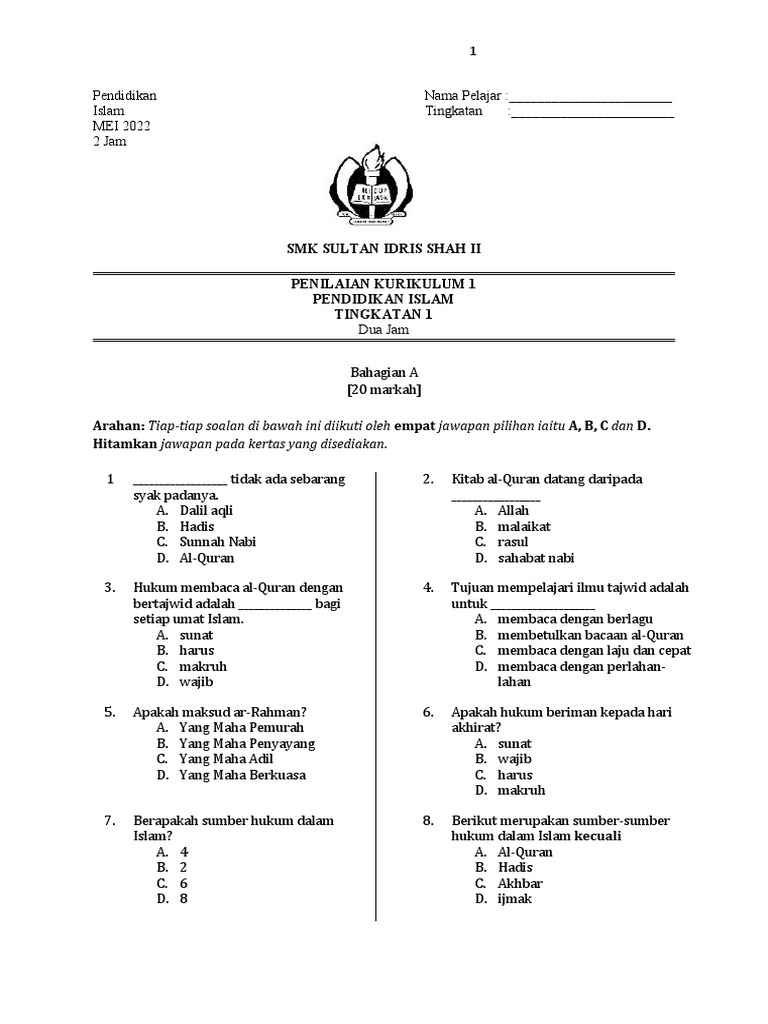 Ujian 1 Ting 1 2022 Pdf