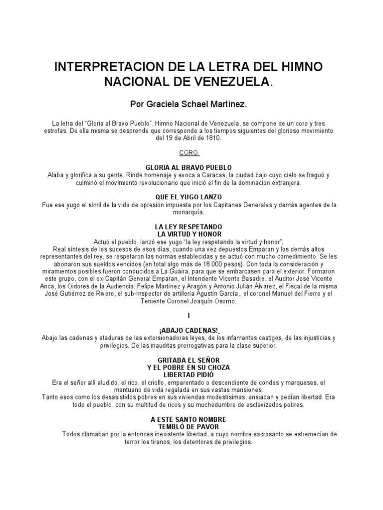 Interpretacion De La Letra Del Himno Nacional De Venezuela Pdf