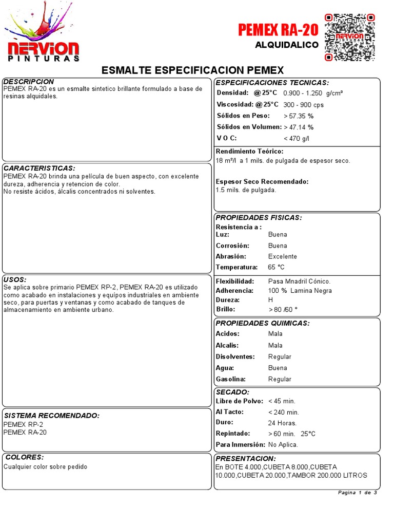 Esmalte Sintético PEMEX RA-20 | PDF | Química | Materiales