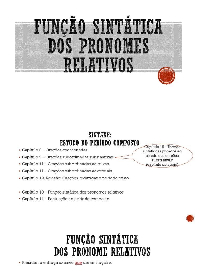 Funções Sintáticas dos Pronomes Relativos | PDF | Pronome | Gramática