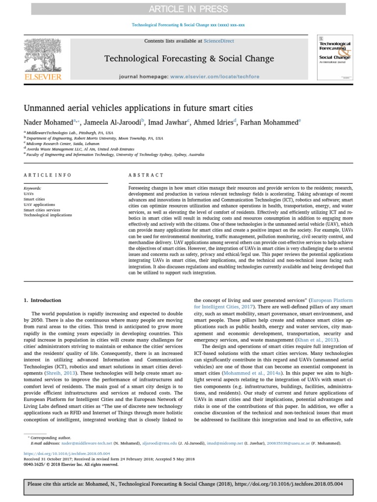 02 Unmanned Aerial Vehicles Applications in Future Smart Cities | PDF ...