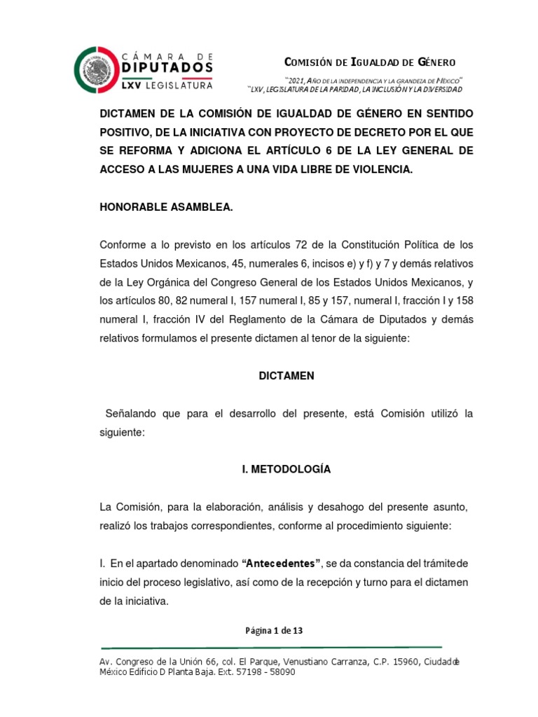 Dictamen Exp. 5836 | PDF | La violencia contra las mujeres | Mujer