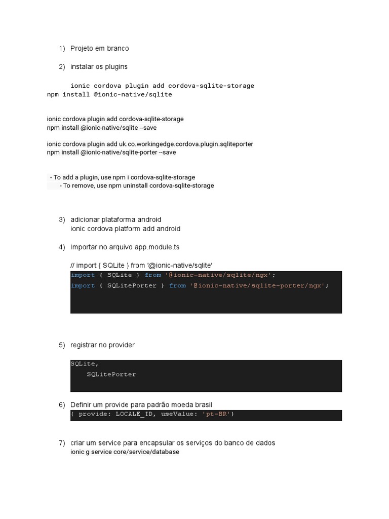 Configuração SQLite no Ionic Cordova | PDF