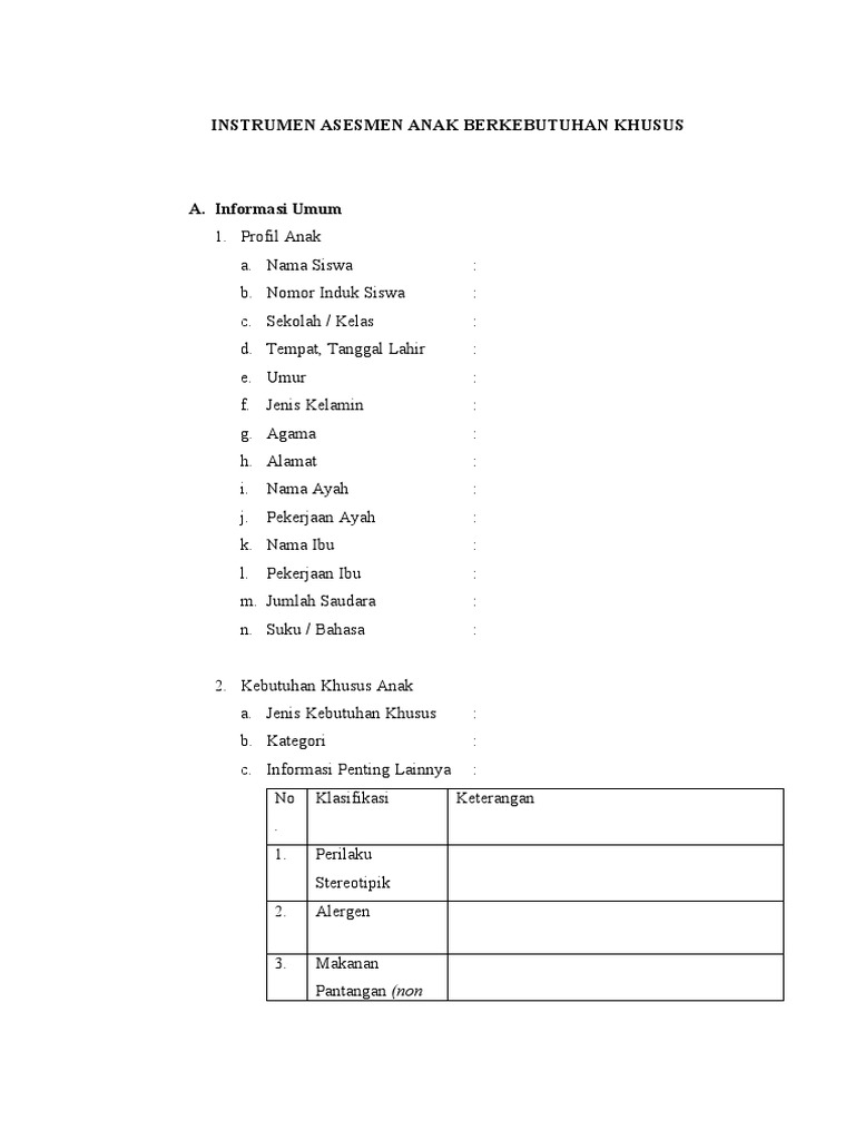 Instrumen Asesmen Anak Berkebutuhan Khusus Pdf