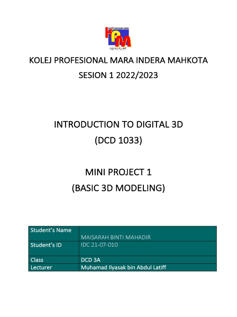 3D Modeling Mini Project Overview | PDF