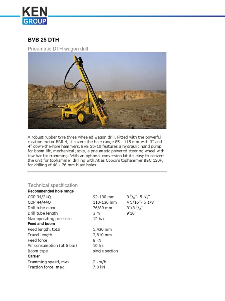 BVB 25 DTH Pneumatic Wagon Drill Overview | PDF | Technology & Engineering