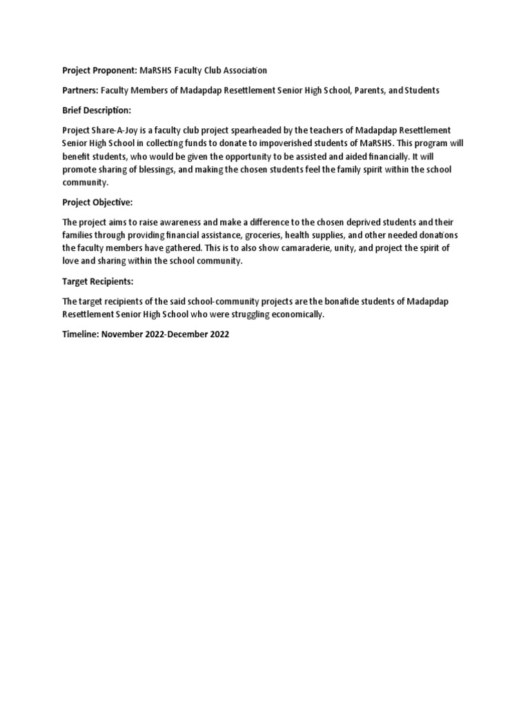 Project Proposal Template - Deped - Fromat | PDF