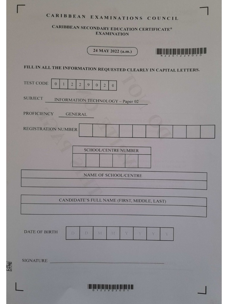 CSEC - INFO - TECH - JUNE - 2022 (1) (Answer) | PDF