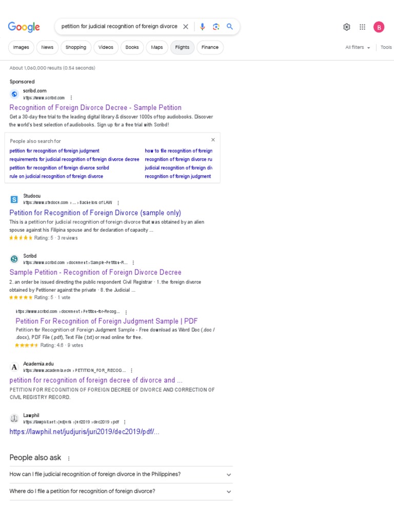 Petition for judicial recognition of foreign divorce sample google