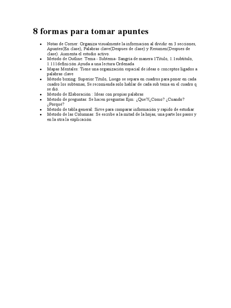 8 Formas Para Tomar Apuntes Pdf