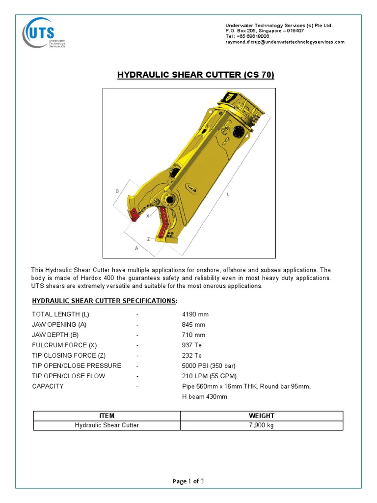 Hydraulic Shear Cutter Specifications | PDF