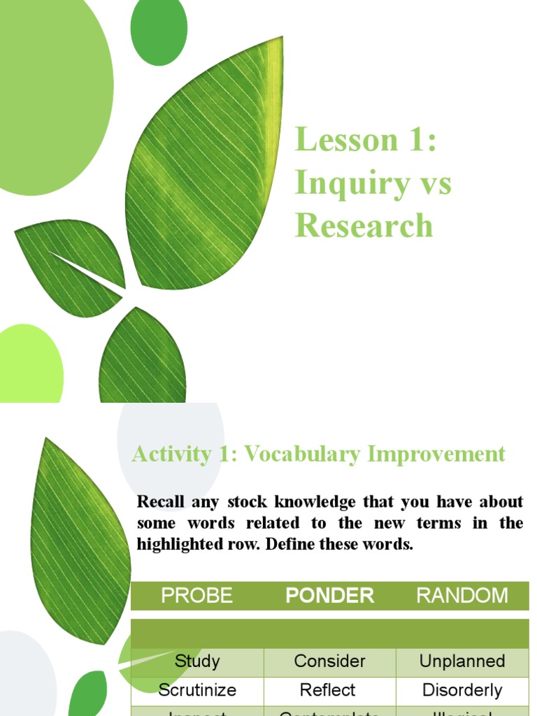 L1 Inquiry vs. Research | PDF | Quantitative Research | Level Of ...