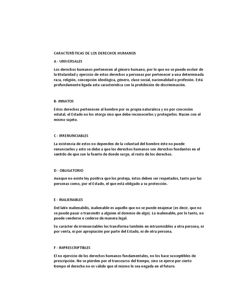 Características de Los Derechos Humanos | Descargar gratis PDF