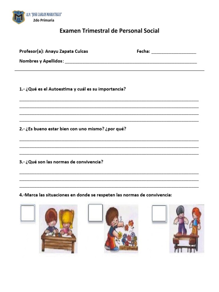 Examen Trimestral de Personal Social 2do | PDF | Crecimiento personal y ...