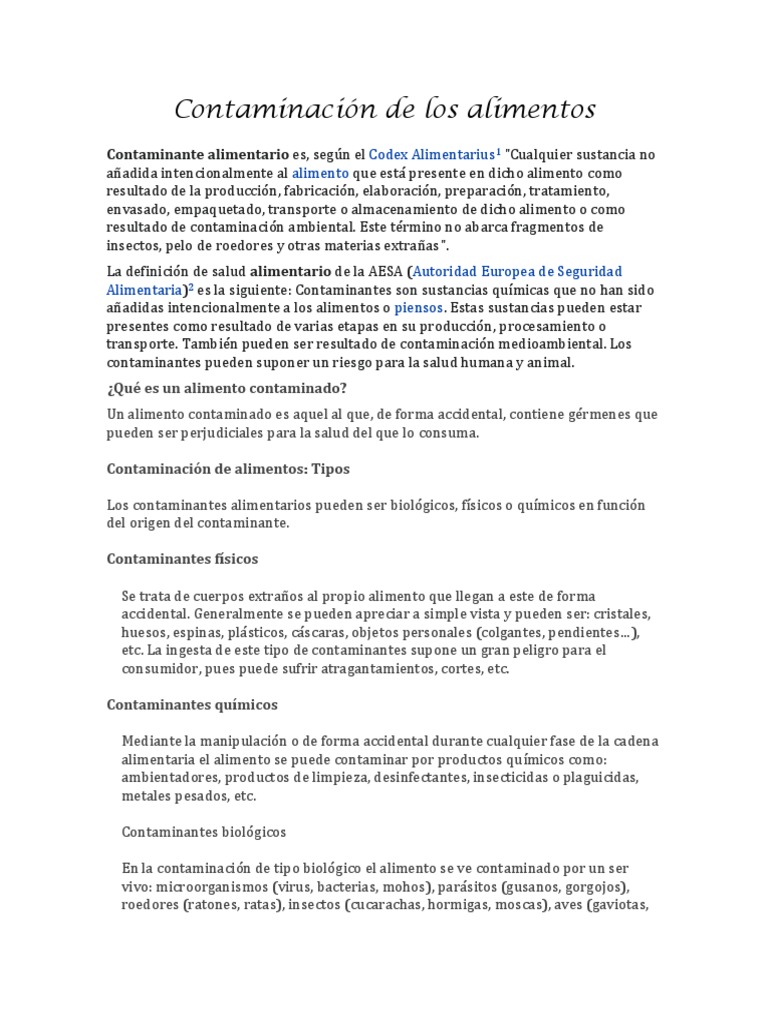 Tipos y Fuentes de Contaminación Alimentaria | PDF | Enfermedades ...