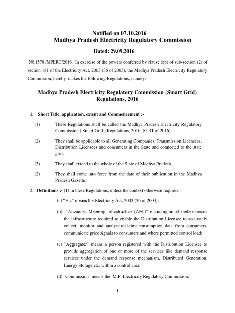 MPERC Smart Grid Regulations 2016 | PDF | Smart Grid | Electrical Grid