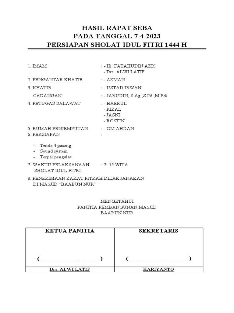 Contoh Hasil Rapat | PDF
