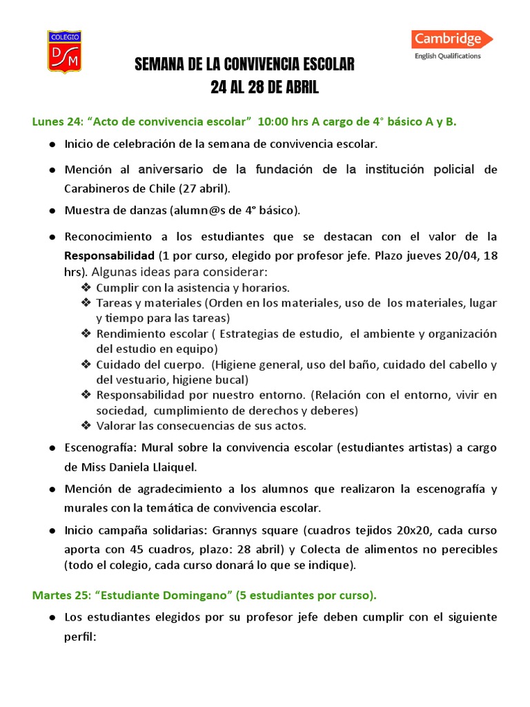 Semana de La Convivencia Escolar 2023 | PDF | Salón de clases
