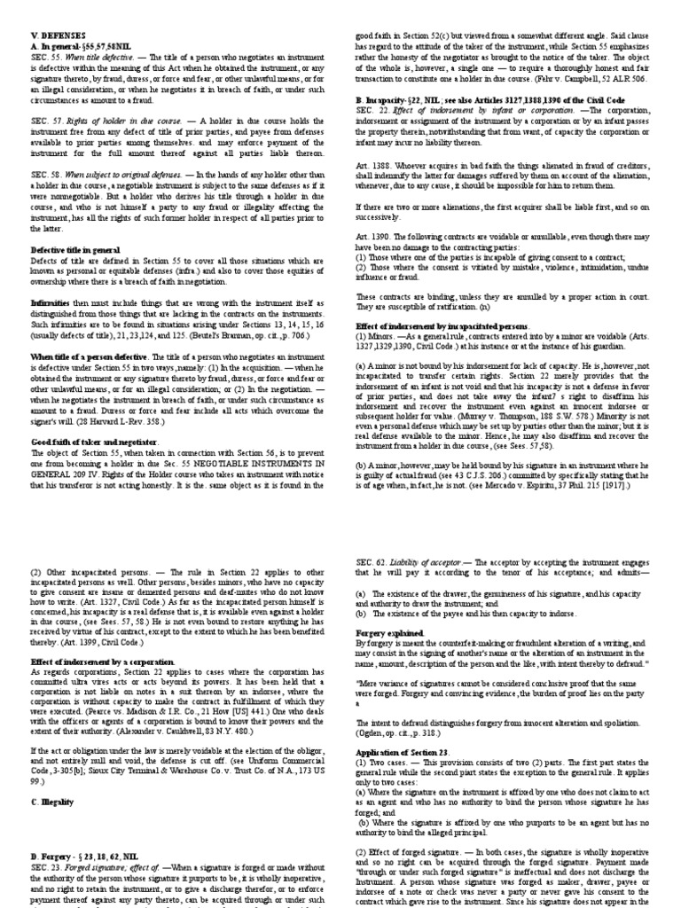 Defective Title and Forgery in Negotiable Instruments | PDF ...