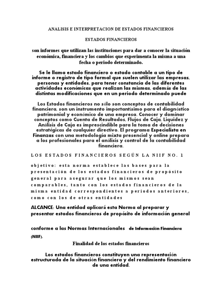 Análisis de Estados Financieros y NIIF | PDF | Estado financiero ...