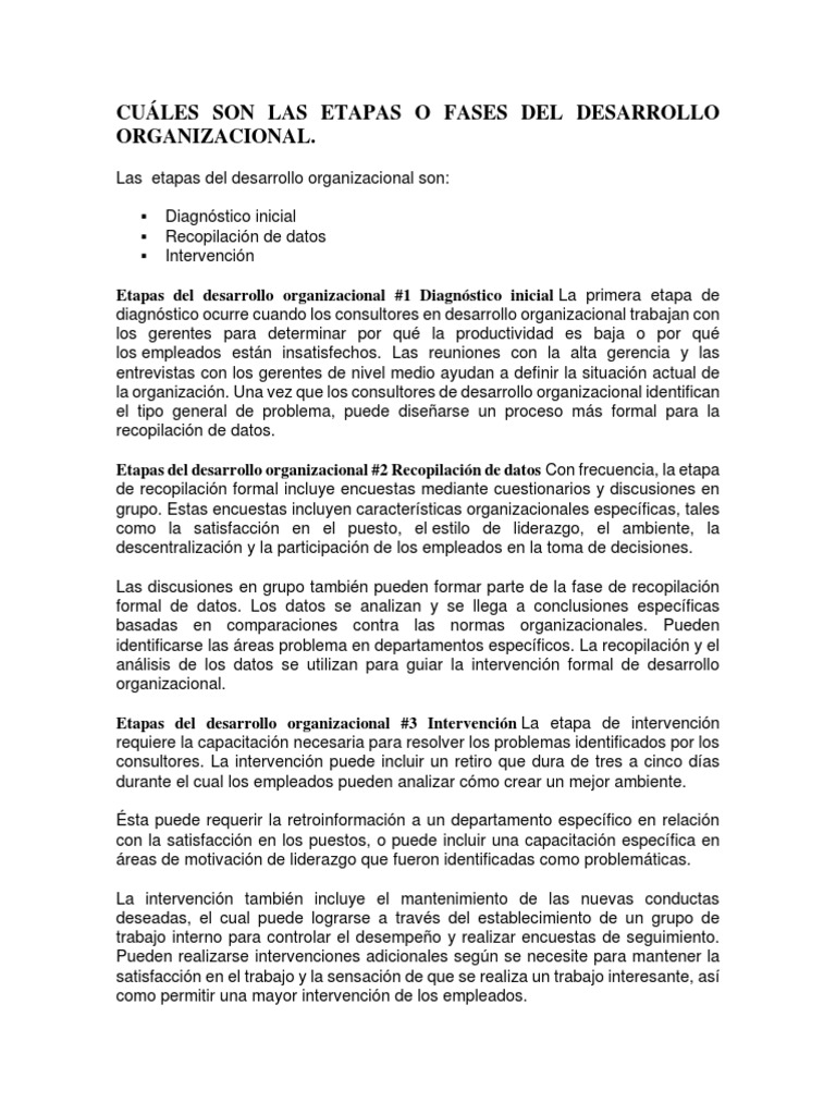 Etapas del Desarrollo Organizacional | PDF | Planificación | Toma de ...