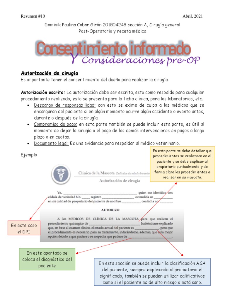 Consentimiento Informado Pre-Operatorio | PDF | Medicina CLINICA ...