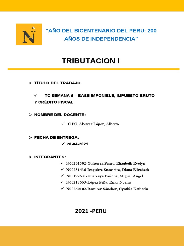 TC Semana 5 - Grupo 9 | PDF | Impuestos | Impuesto sobre la renta