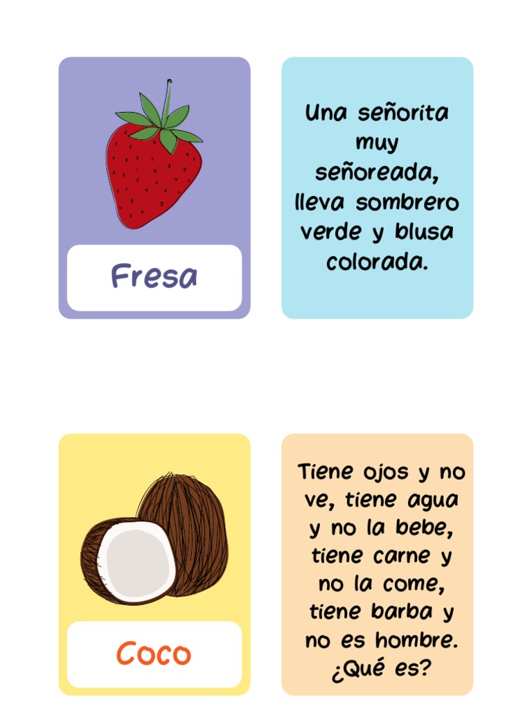 Adivinanzas Cortas de Frutas para Niños | PDF | Cocina, comidas y vino ...