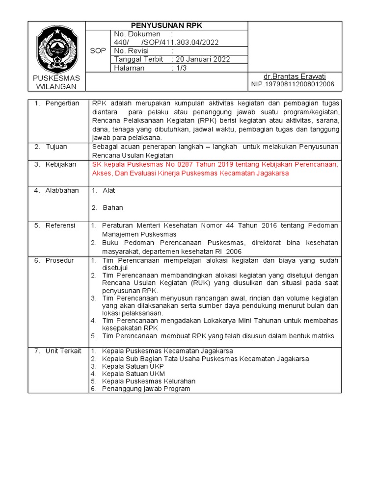 Rencana Pelaksanaan Kegiatan Puskesmas | PDF