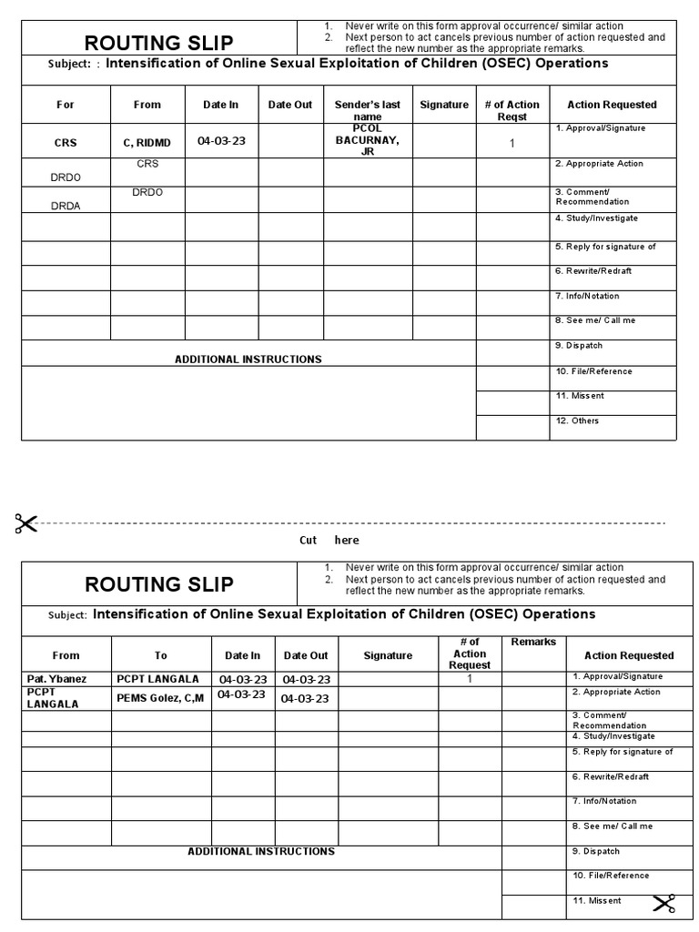 A ROUTING SLIP Blank PDF