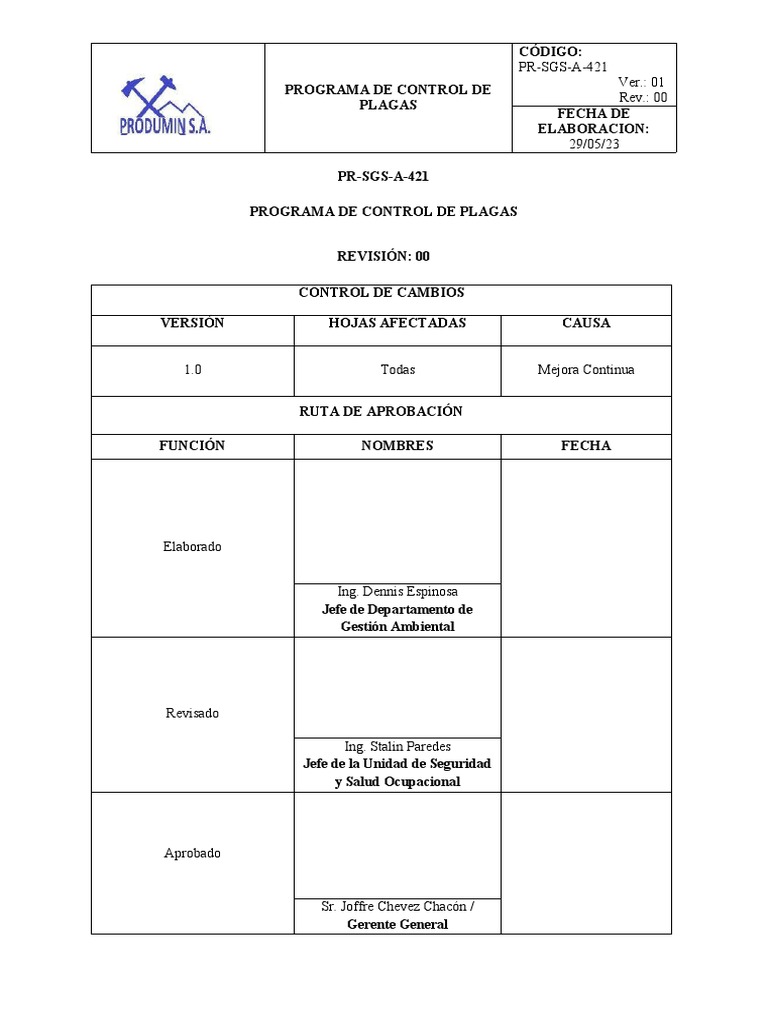 Programa de Control de Plagas 2023 | PDF | Plaga (organismo) | Mosquito