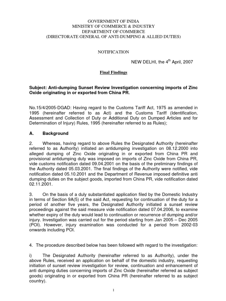 Anti Dumping Dumping (Pricing Policy) Exports