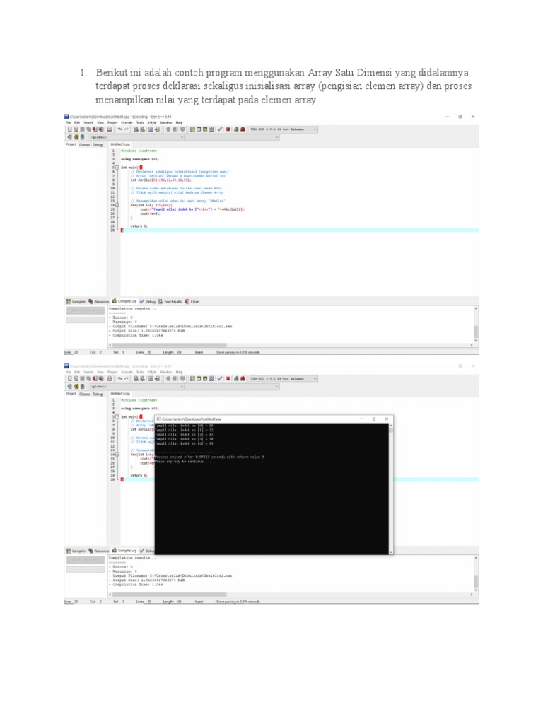 Contoh Inisialisasi Array 1 Dimensi C++ | PDF | Komputer | Teknologi ...