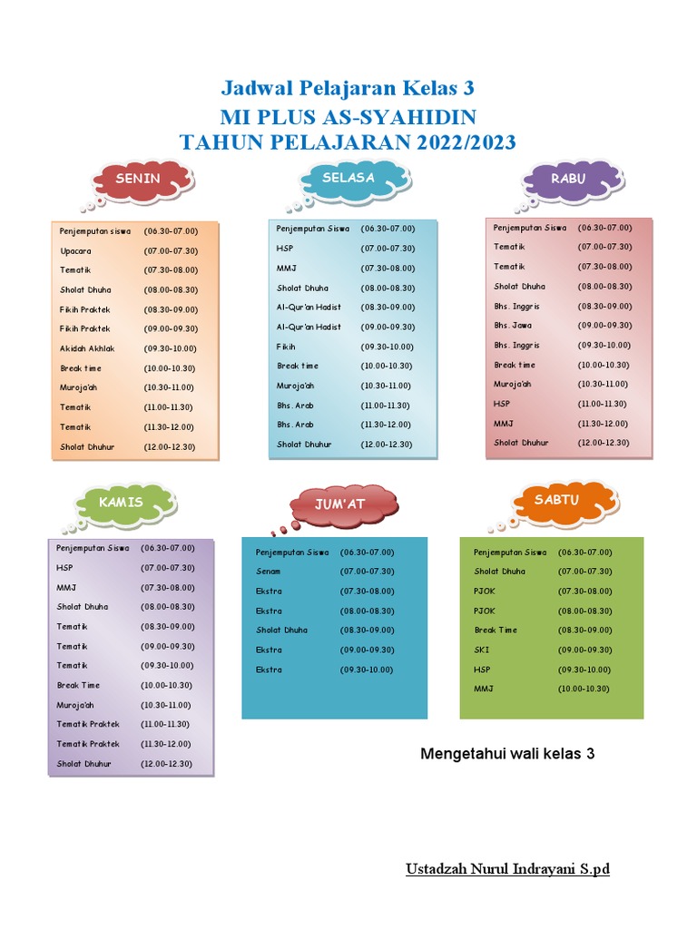 Jadwal Pelajaran Kelas 3 2022 2023 | PDF