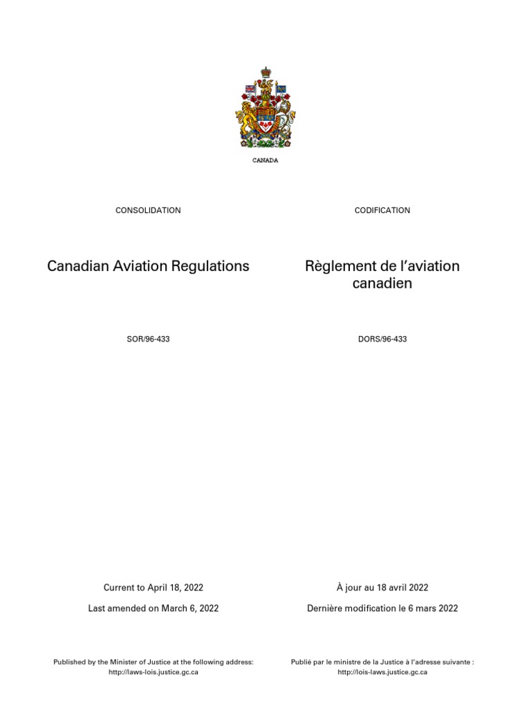 Canadian Aviation Regulations Règlement de L'aviation Canadien PDF