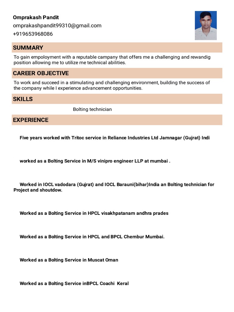Resume Omprakash Format6 | PDF