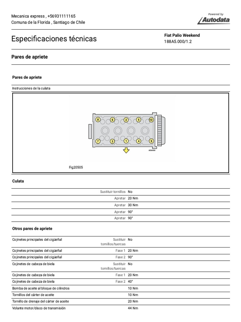 Especificaciones Técnicas - Autodata | PDF | Tornillo | Sistema de ...