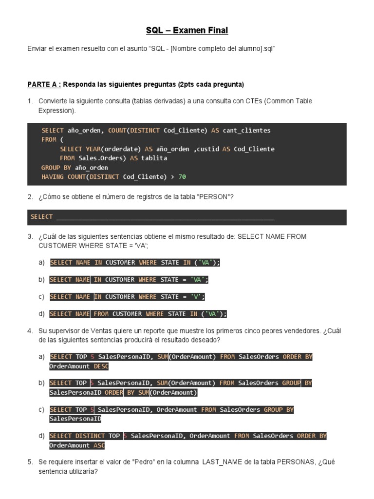 SQL - Examen Final v2.0 | PDF | SQL | Bases de datos