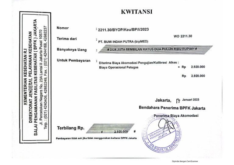 Bukti Pembayaran Akomodasi BPFK | PDF