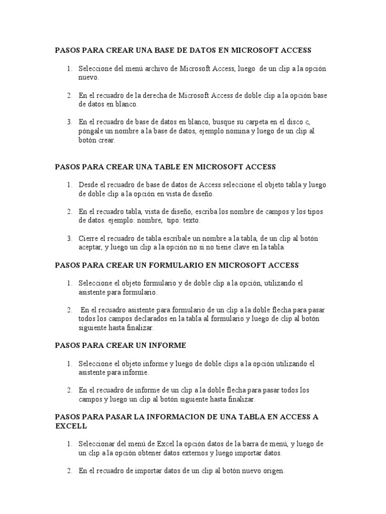 Crear Base de Datos en Access | PDF