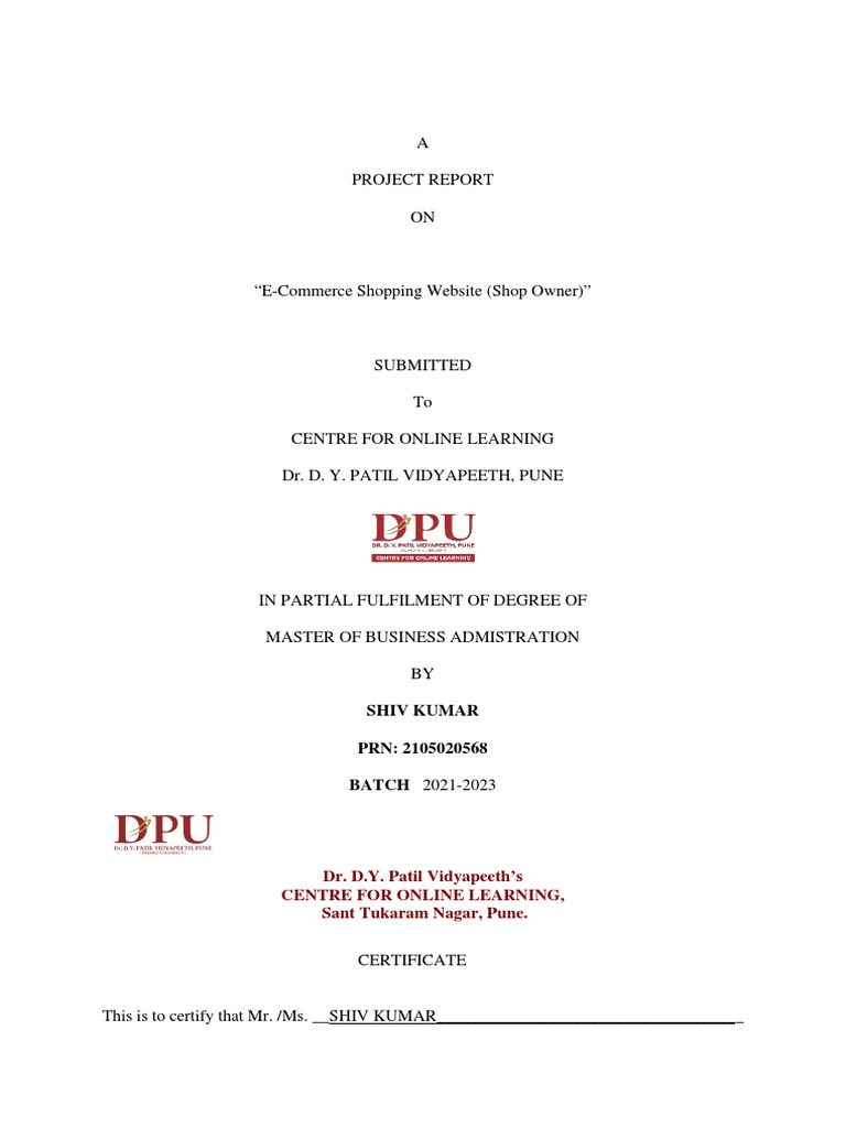 Final Project Report On E Commerce Shopping Website Pdf Online