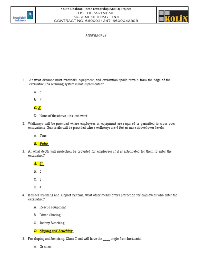 Excavation Safety Competency Exam | PDF | Occupational Safety And ...