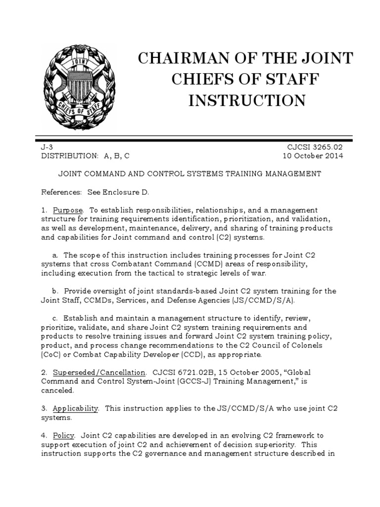 Chairman of The Joint Chiefs of Staff Instruction PDF Joint Chiefs